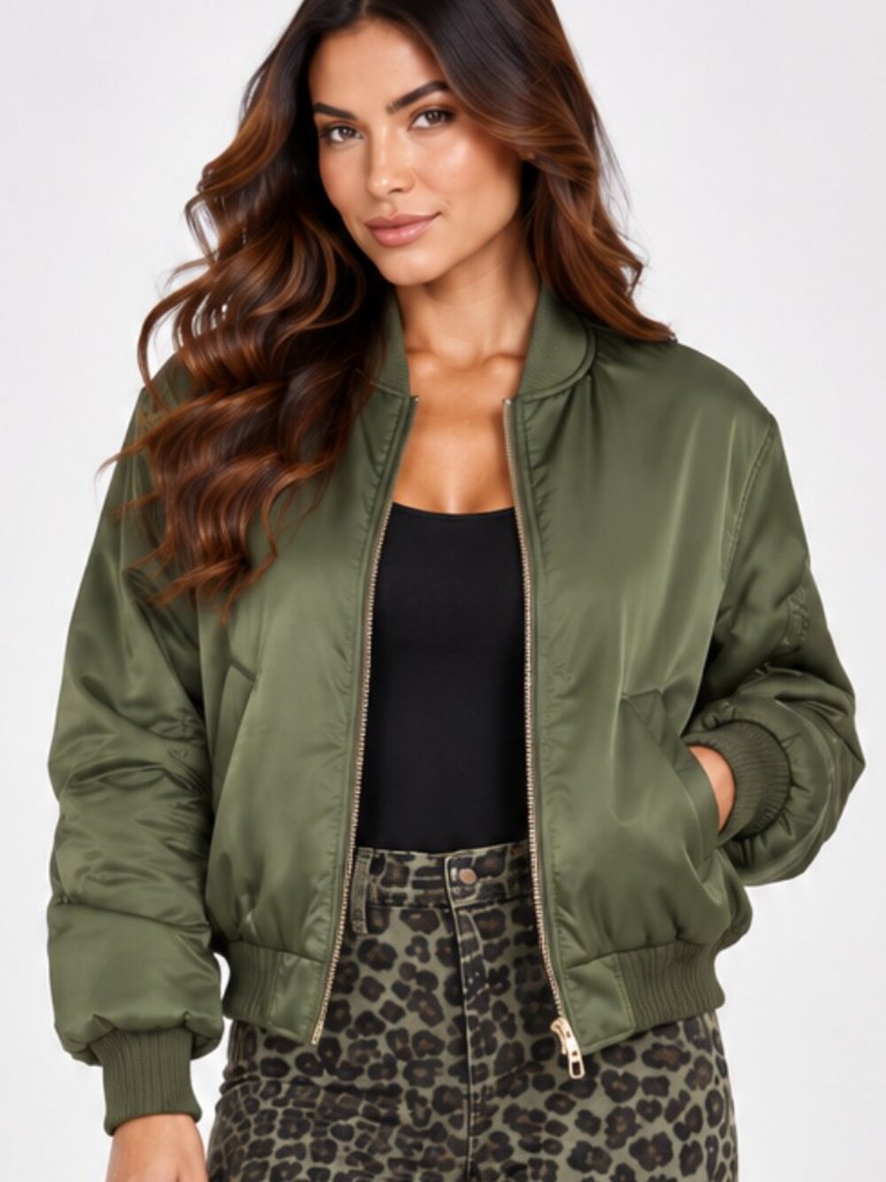 Minkpink Simple Bomber Jacket Puffer Coat Moss Green XS NWT